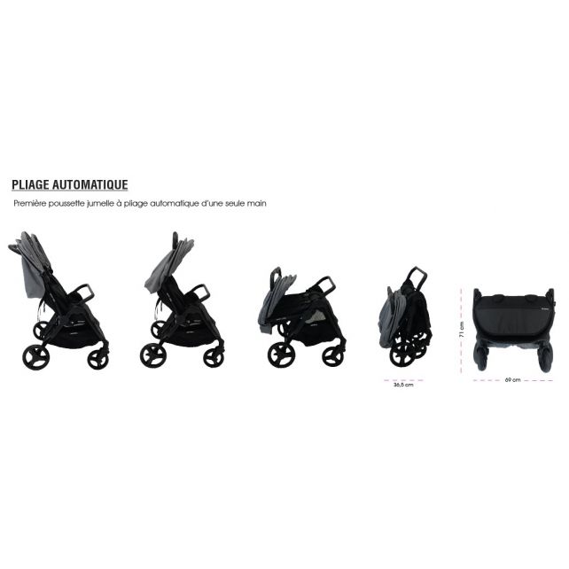 Poussette Double Compacte Baby Monsters Happy Twin - Black